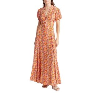 NWT Caroline Constas Bel Silk Ditsy Floral Button Up Boho Maxi Dress